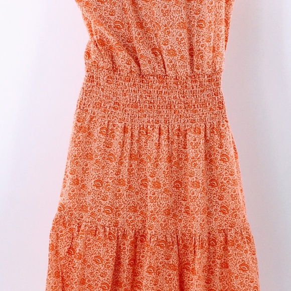 Parker Women Dress Orange Floral Print Cotton Peasant Tiered Sleeveless Midi - Picture 9 of 14